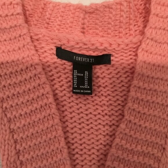 Forever 21  Pink Open Cardigan with Smiley Face Patches  Size XL - Picture 3 of 6